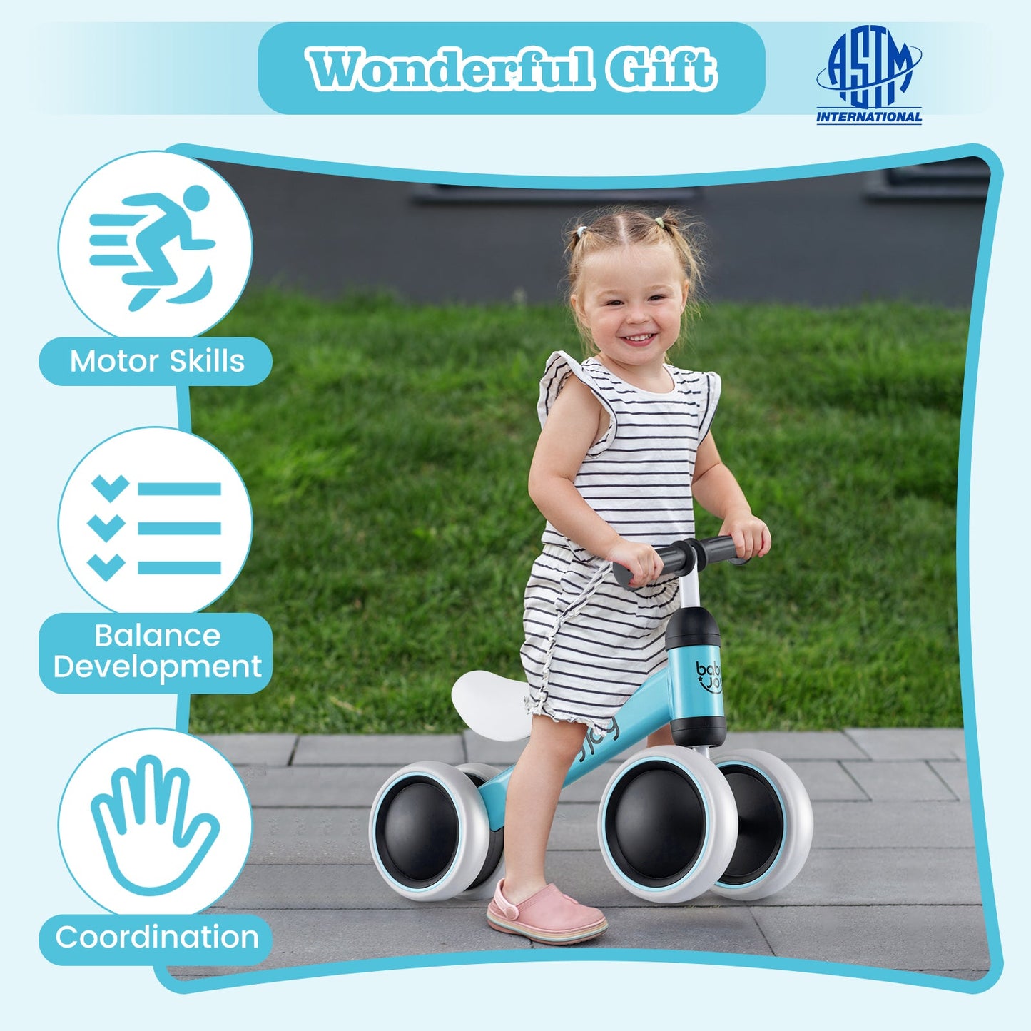 Baby Balance Bike for 2 Years Old Boys Girls No Pedal 4 Wheels-Blue