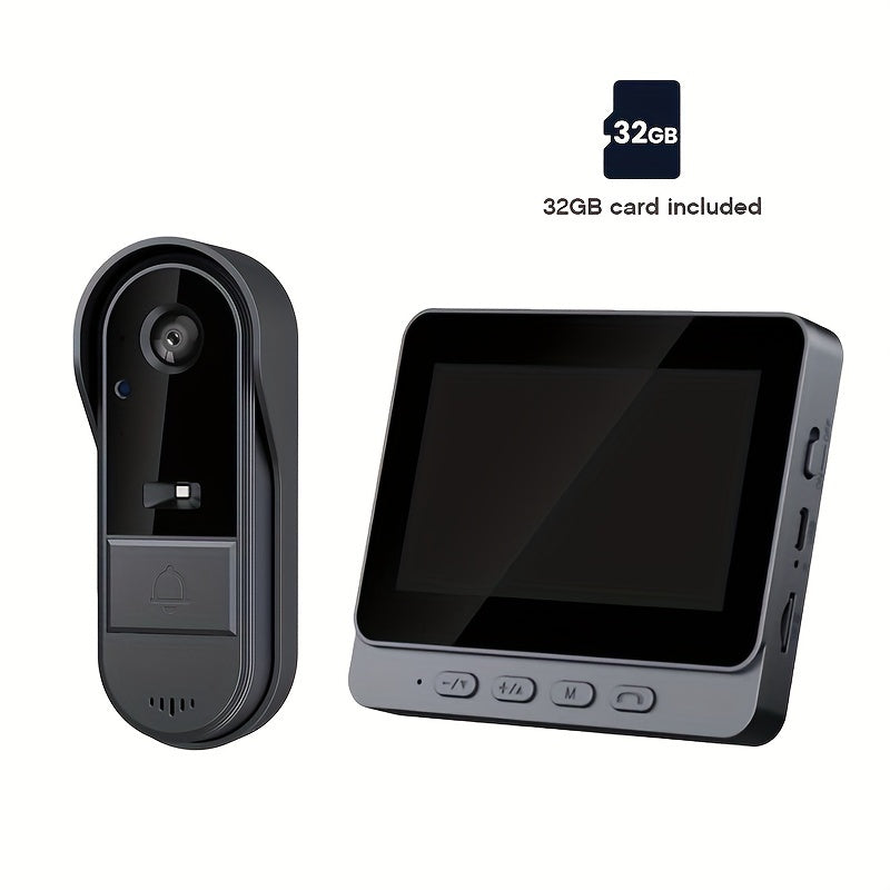 Smart Video Doorbell with HD Camera, Visual Doorbell Camera with 4.3-inch Display, Real-time Indoor Monitoring, Wide Angle, 2-Way Audio, Image & Video Recording, SD Card Local Storage, HD Night Vision, Battery/USB Dual Power,