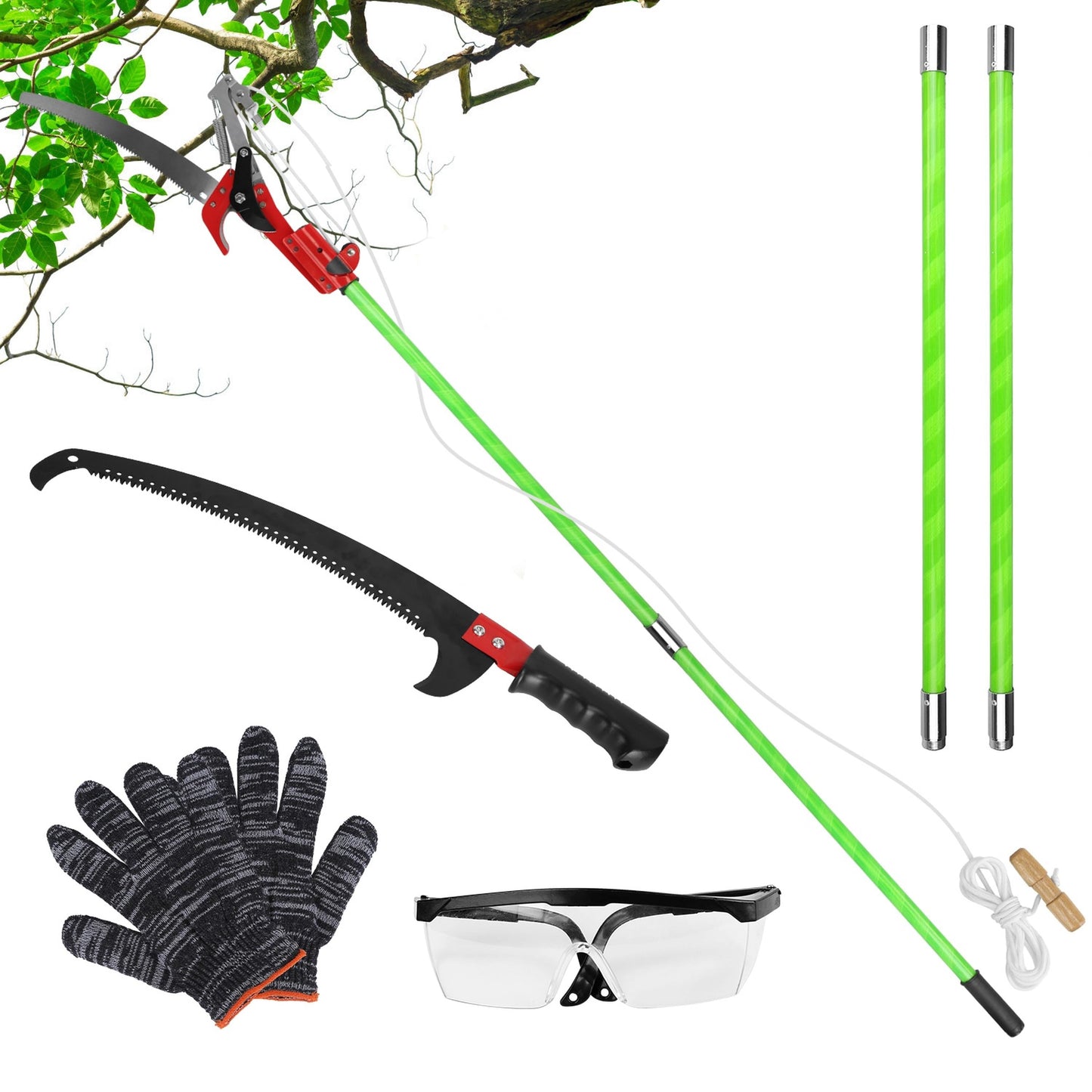 2-in-1 Extendable Manual Pole Saw 8.23�15.12FT Tree Pruner w/ Blades & Gear