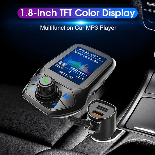 1.8 inch Color Display Bluetooth-compatible Handsfree Car Kit 3 USB Port QC3.0 Car Charger FM Transmitter Car MP3 Music Player