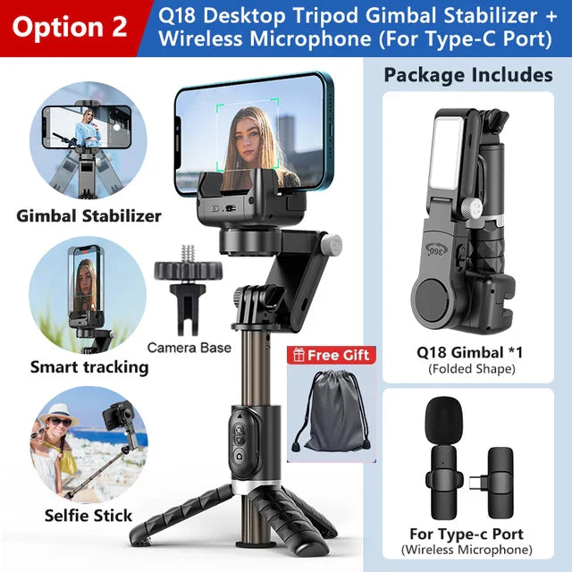 Gimbal Stabilizer Selfie Stick With Tripod Led Light Lamp For Phone Stand Mobile Holder Action Camera Cell Monopod Smartphone