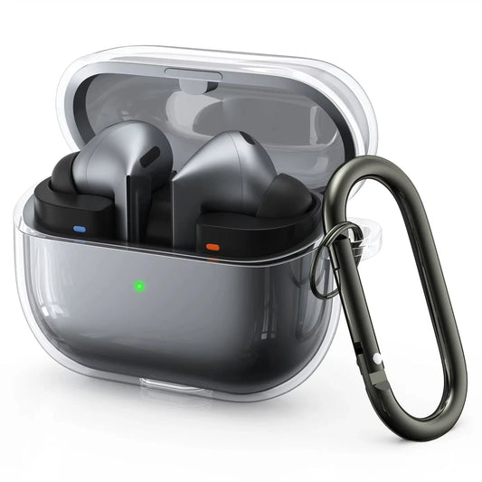 for Samsung Galaxy Buds 3 Pro & Buds 3 Case Cover Soft Silicone Protective Case Accessories with Carabiner for Men Women (Clear)