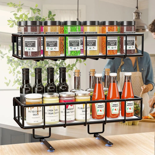 MWQ Hanging Storage Basket Wall Mount for Paper Towel Holder Heavy Duty Metal Kitchen Bathroom Shower Spice Rack Home Decor Essentials 2 Set Black