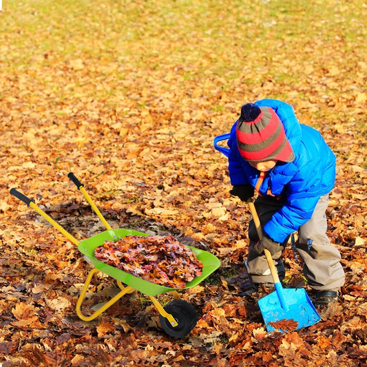 Outdoor Garden Backyard Play Toy Kids Metal Wheelbarrow-Light Green