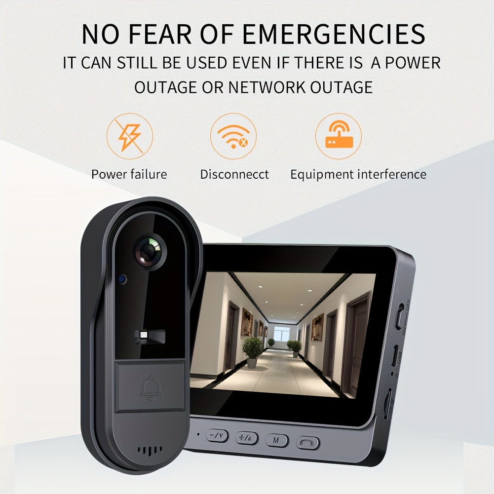 Smart Video Doorbell with HD Camera, Visual Doorbell Camera with 4.3-inch Display, Real-time Indoor Monitoring, Wide Angle, 2-Way Audio, Image & Video Recording, SD Card Local Storage, HD Night Vision, Battery/USB Dual Power,