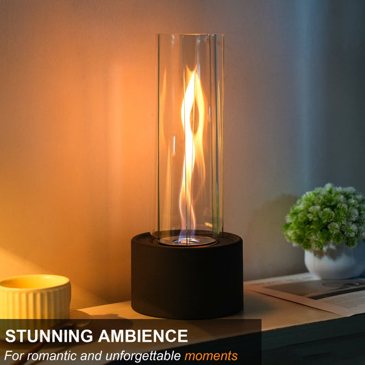 Cylindrical Bioethanol Vented-Free Fireplace – Tabletop Clean-Burning Design with Tempered Glass & Fire Snuffer