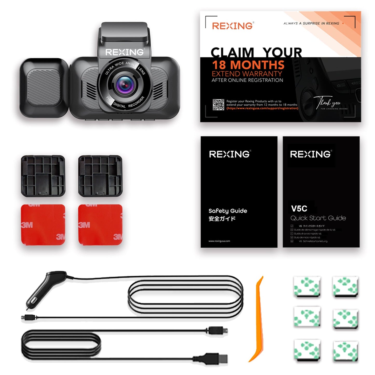 REXING V5C Plus Dash Cam Front 4K & 1080p Cabin Camera w/ Modular Capabilities, WiFi, and GPS