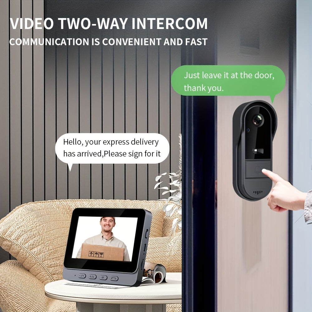Smart Video Doorbell with HD Camera, Visual Doorbell Camera with 4.3-inch Display, Real-time Indoor Monitoring, Wide Angle, 2-Way Audio, Image & Video Recording, SD Card Local Storage, HD Night Vision, Battery/USB Dual Power,