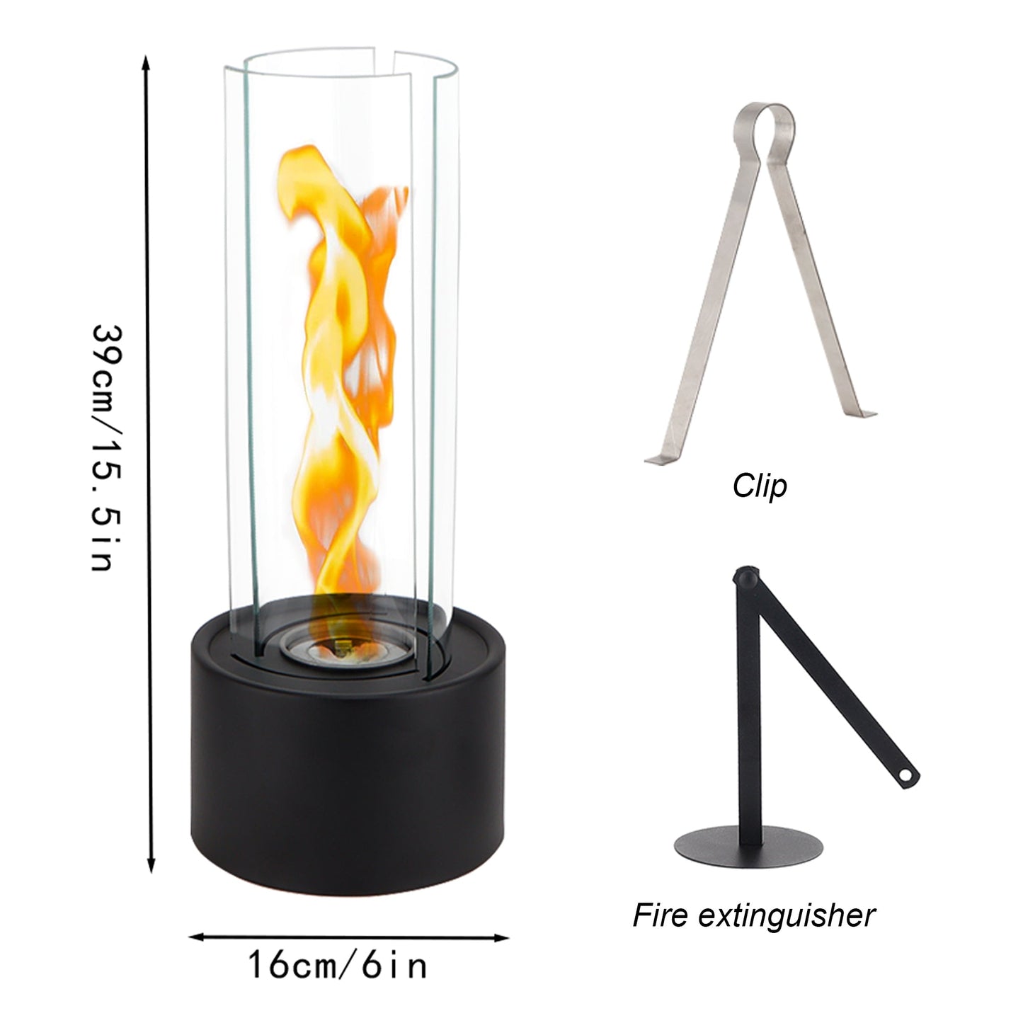 Cylindrical Bioethanol Vented-Free Fireplace – Tabletop Clean-Burning Design with Tempered Glass & Fire Snuffer