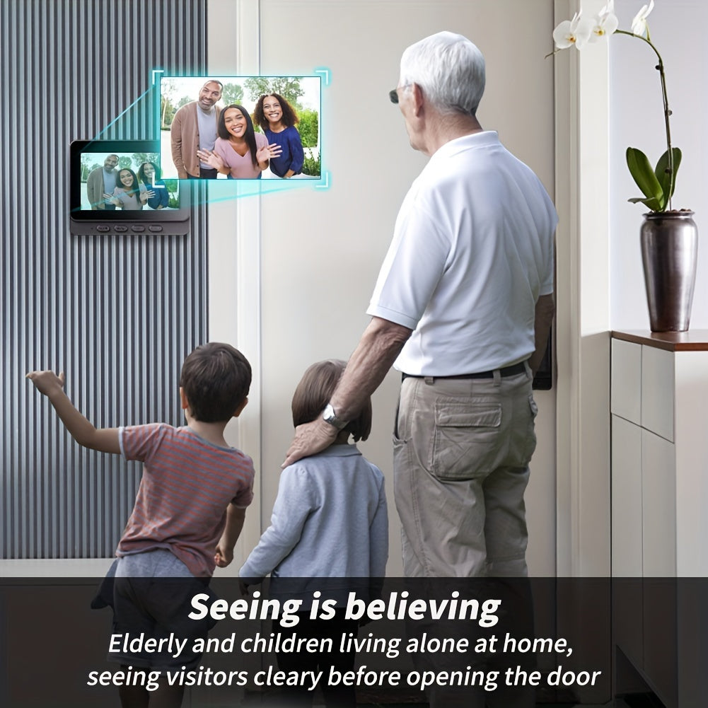 Smart Video Doorbell with HD Camera, Visual Doorbell Camera with 4.3-inch Display, Real-time Indoor Monitoring, Wide Angle, 2-Way Audio, Image & Video Recording, SD Card Local Storage, HD Night Vision, Battery/USB Dual Power,