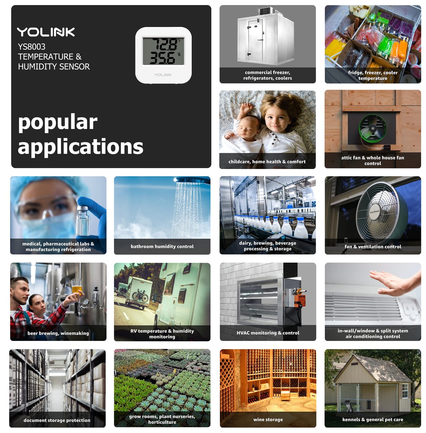 Smart Wireless Temperature/Humidity Sensor Wide Range for Freezer Fridge Monitor