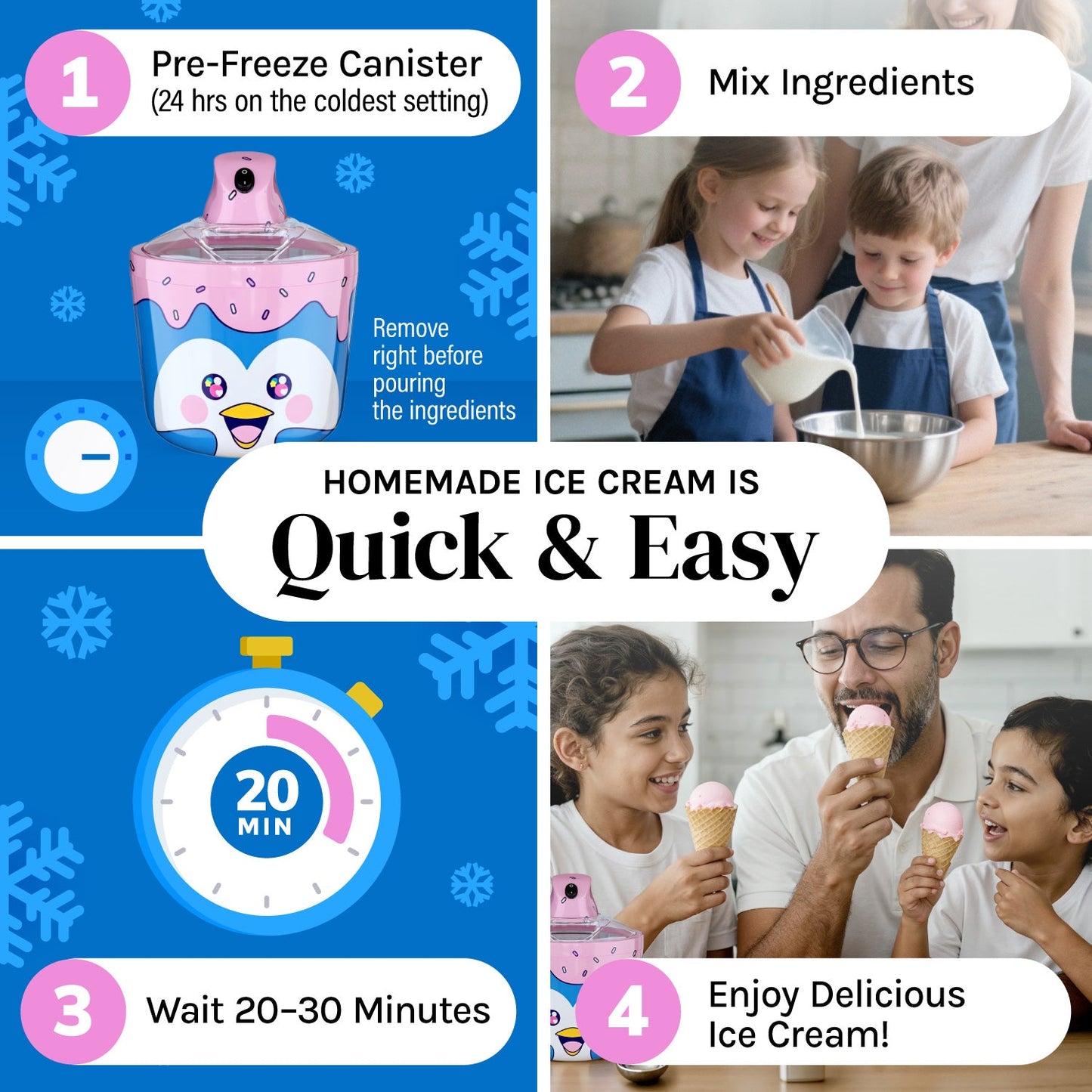 Ice Cream Maker Machine for Kids – 1.2 Quart Electric Ice Cream Makers