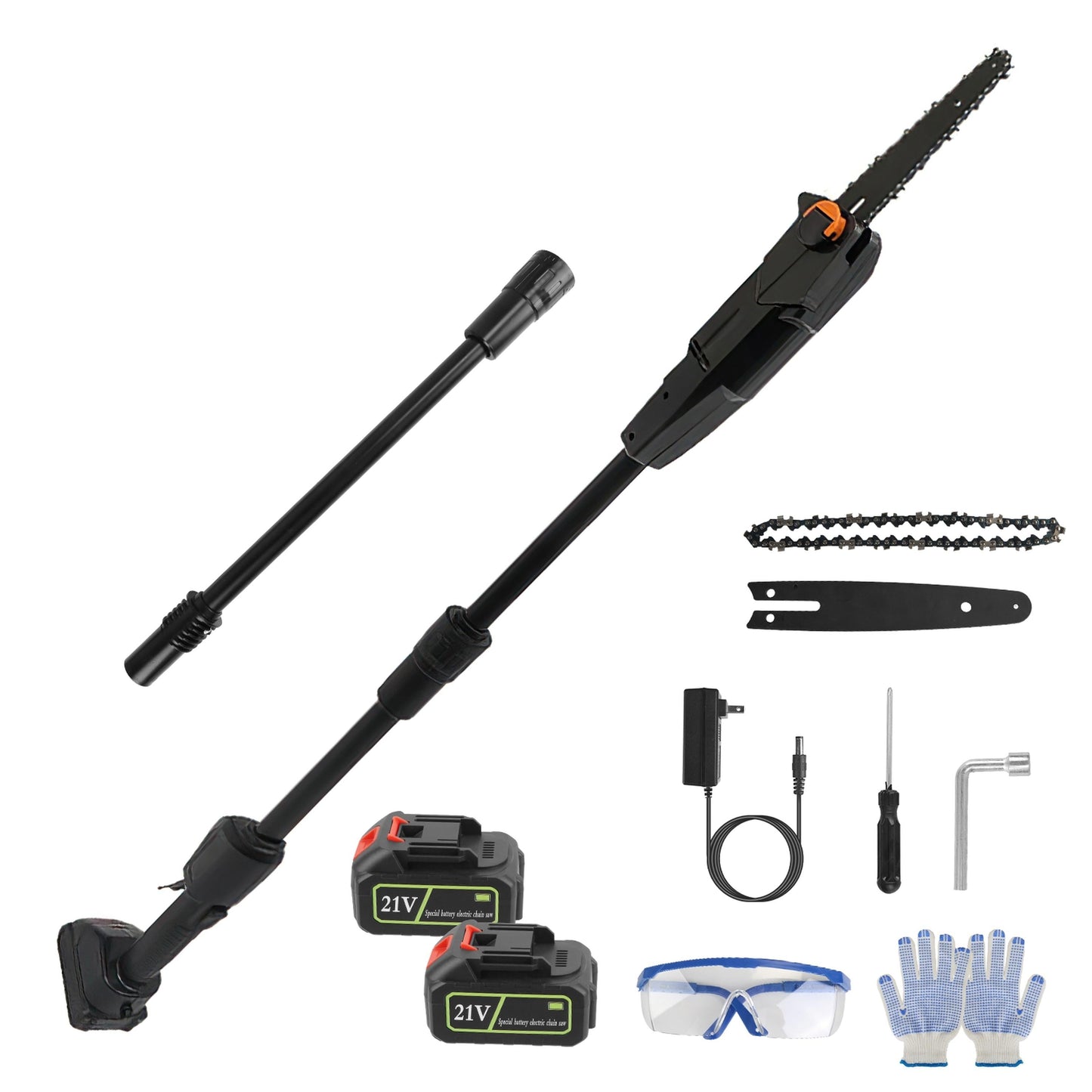 6in Cordless Pole Saw, 7.4FT Extendable, 35FT/S Speed, 2 Batteries Included