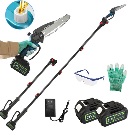 2-in-1 8� Cordless Pole Saw & Mini Chainsaw w/ 2�21V Batteries & Extender