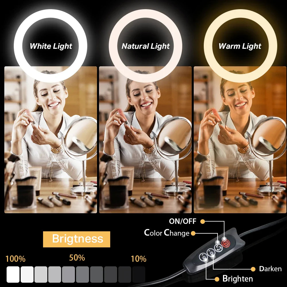 Selfie Ring Light Photography Light LED Lamp With Tripod For Phone Holder Stand Accessories Lamp For Photo Live Video Streaming