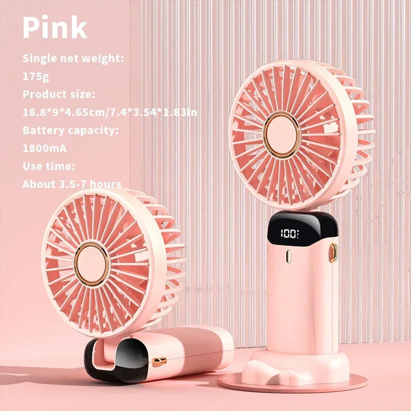 Foldable Portable Handheld Mini Fan 3000mAh with 5-Speed USB Rechargeable Battery, Neck Hanging Design & Phone Stand Display for Indoor and Outdoor Use