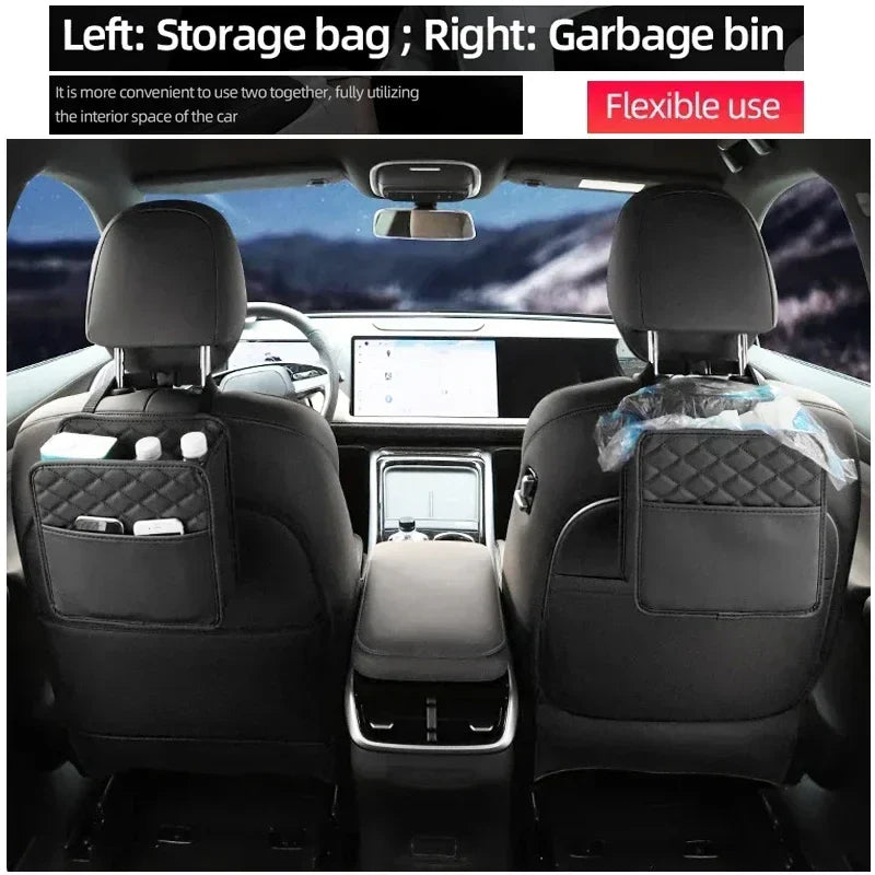 2024 Multi-functional car seat storage bag Leather storage bag Garbage bag Storage bag Portable trash can for most models