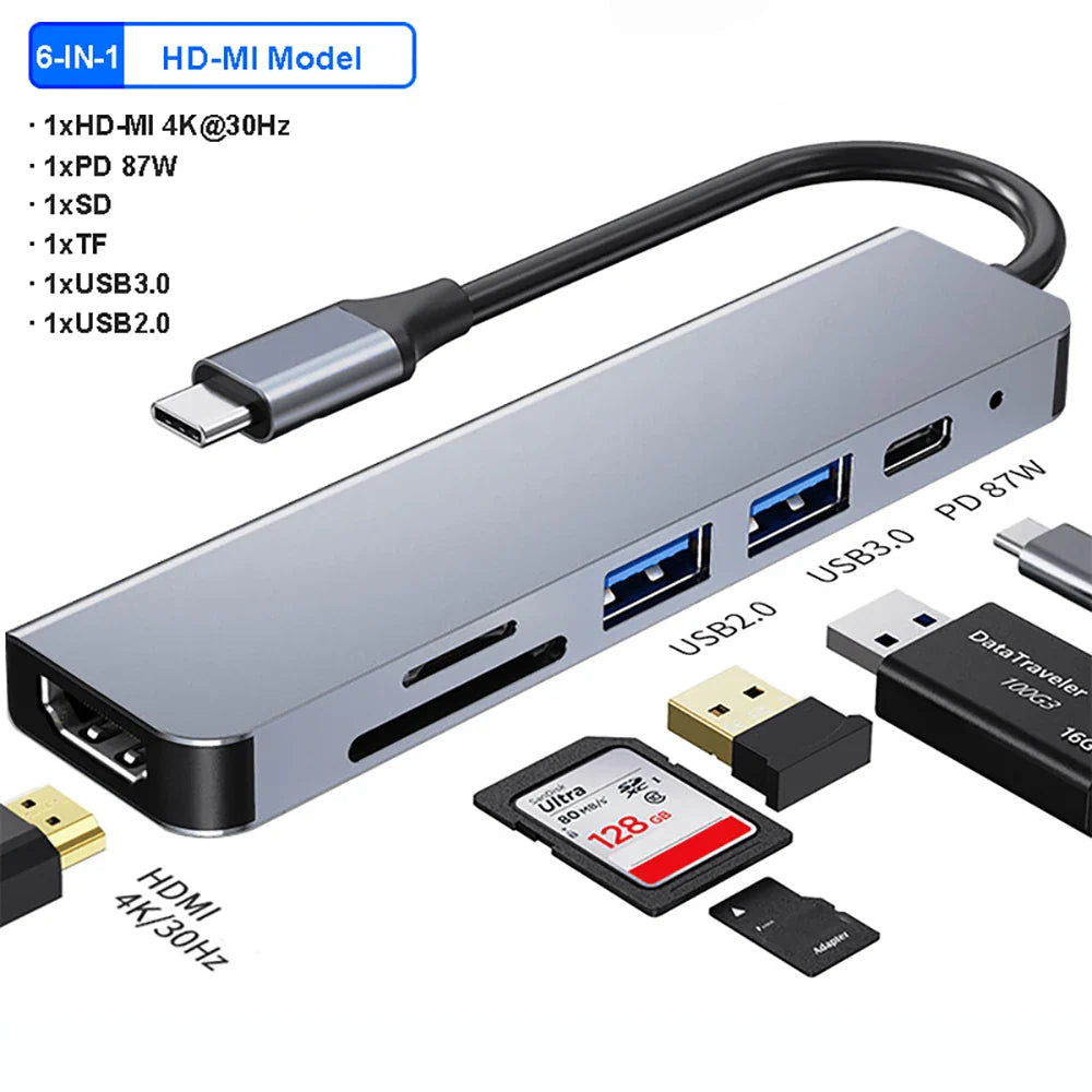 USB C Docking Station PD 100W USB C HUB Type C to HDMI-Compatible Adapter 4K 30Hz VGA RJ45 USB 3.0 HUB USB Splitter for MacBook