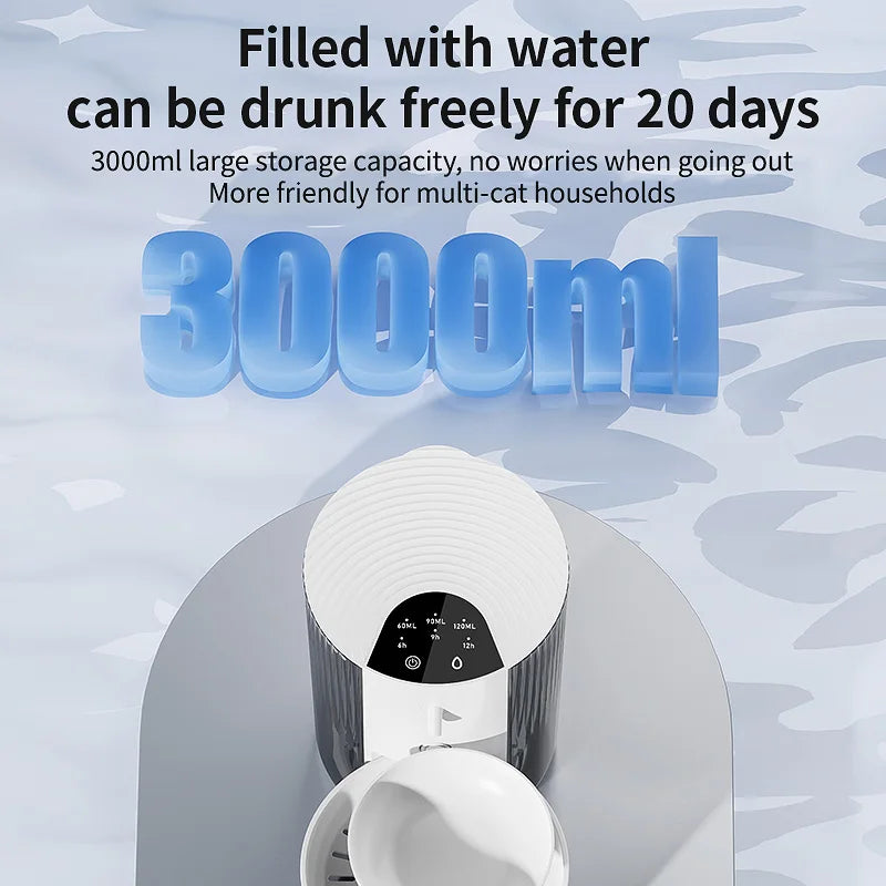 3L Wireless Automatic Pet Water Fountain Rechargeable Dump Water Feeder Timed Smart Cat & Dog Water Dispenser No filter required