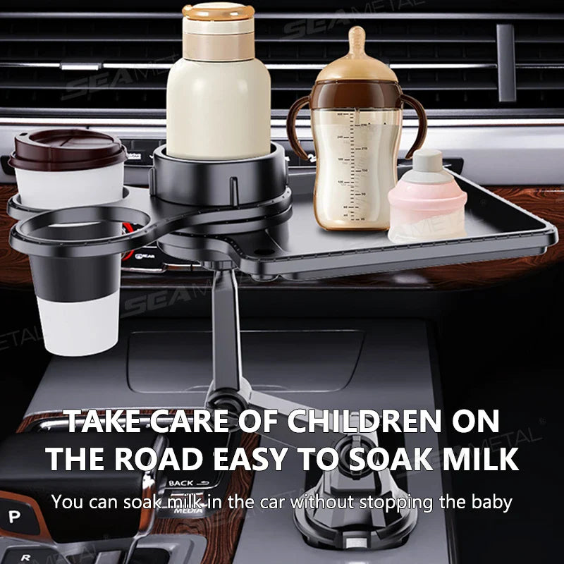 SEAMETAL Car Cup Holder Expander Tray With Dual Cup Holder Organized Table Food Car Tray Portable 360 Adjustable Drink Stand