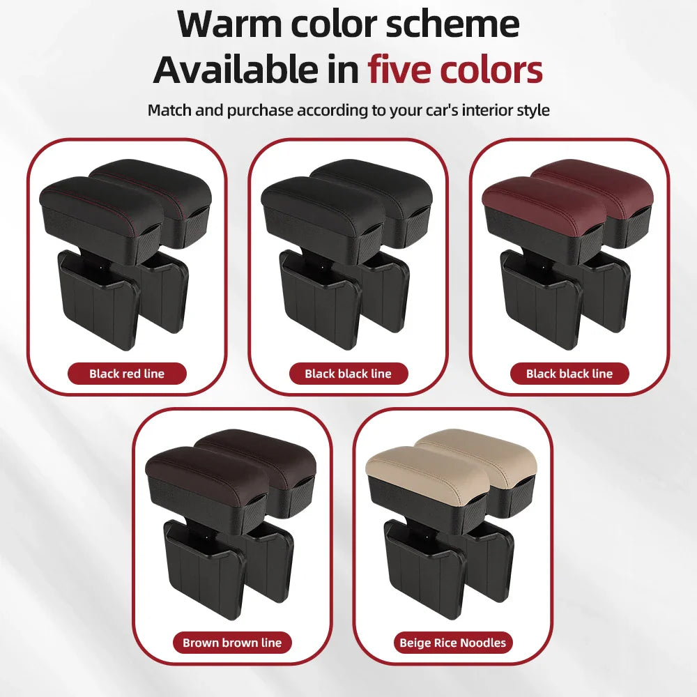 Height Adjustable Car Center Console Gap Storage Organizer with Liftable Tray Elbow Support Armrest Pad for SUV Sedan