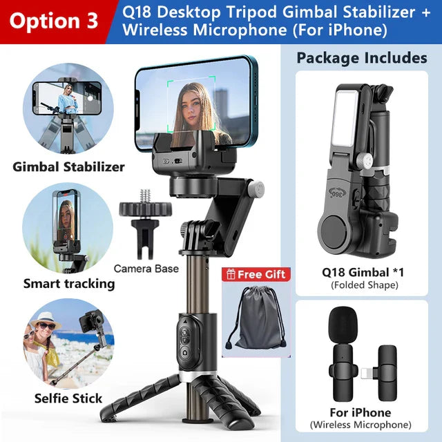 Gimbal Stabilizer Selfie Stick With Tripod Led Light Lamp For Phone Stand Mobile Holder Action Camera Cell Monopod Smartphone