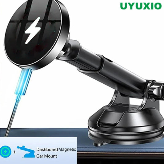UYUXIO Strong Magnetic Car Phone Charger – 15W Fast Charging Dashboard & Windshield Mount Holder for iPhone 16 15 14 Pro Max