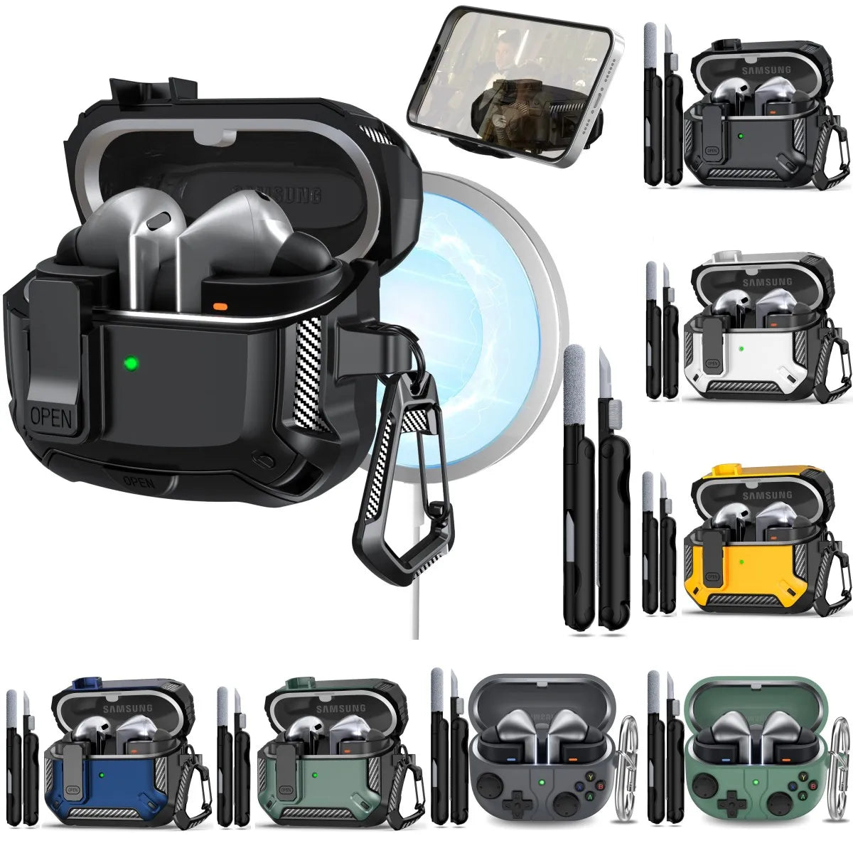 for Samsung Galaxy Buds 3 Pro /Galaxy Buds 3 Carbon Fibre Case with Cleaning kit Security Lock Case for Samsung Galaxy Buds 3Pro