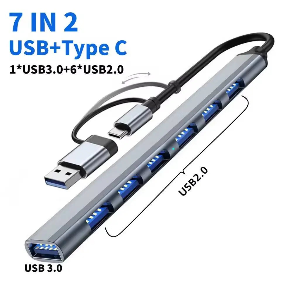 7 Ports USB 3.0 Type C HUB Expander Splitter High Speed OTG Adapter Docking Station For LaptopPC Hard Drive Mouse Keyboard