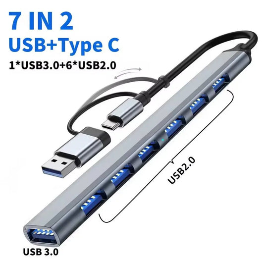 7 Ports USB 3.0 Type C HUB Expander Splitter High Speed OTG Adapter Docking Station For LaptopPC Hard Drive Mouse Keyboard