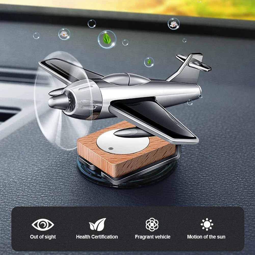 Car Interior Accessories Solar Airplane Model Air Freshener – Dashboard & Center Console Decoration with Rotating Design for Fresh and Stylish Car Atmosphere