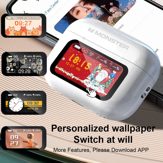 MONSTER Tws Wireless Bluetooth Earphones HD Stereo Sound Earbuds Headphones Charging Box LCD Touch Display Sports In-Ear Headset