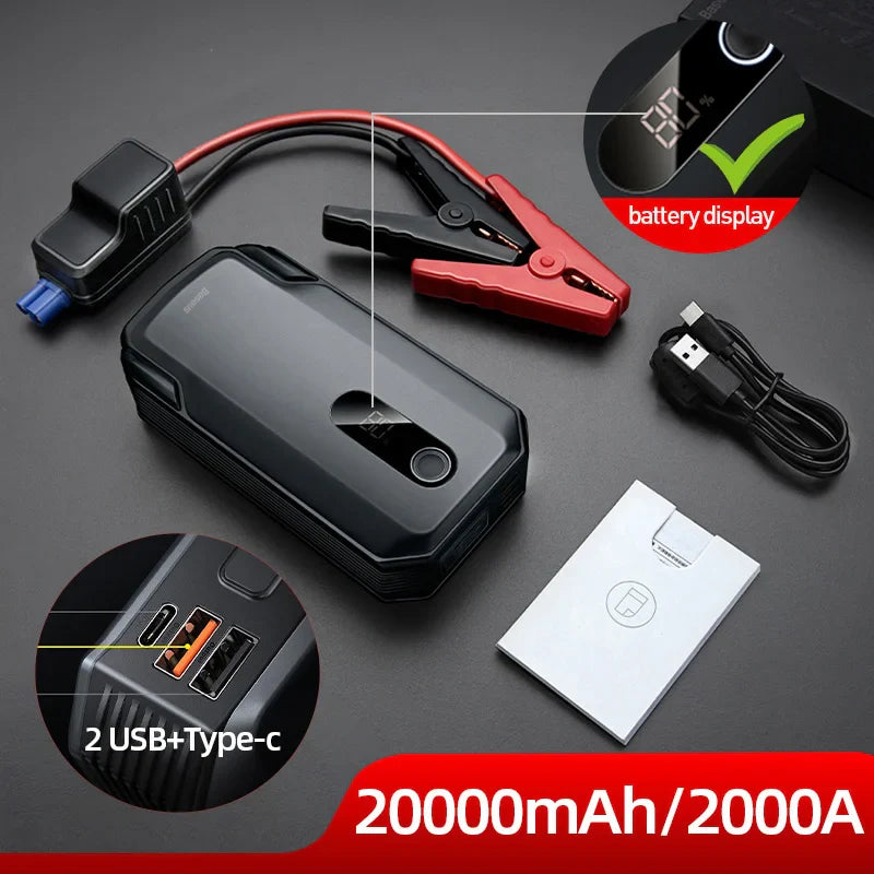 Baseus 2000A Emergency Jump Starter 20000mAh Power Bank Car Start Booster Device for Petrol Diesel Car Battery Starting