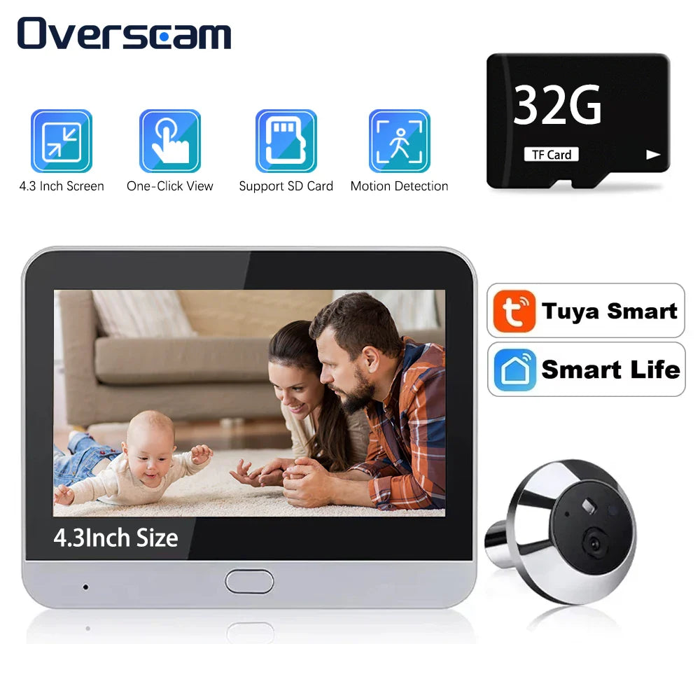 Mini 5MP Tuya Smart Life Home Digital Viewer Peepholes Door Eye WiFi IR No Red Exposure Night Vision Camera 4.3Inch Baby Monitor