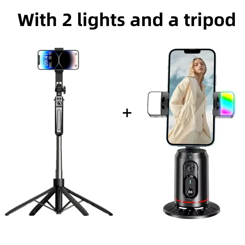 FANGTUOSI 360° Rotation Gimbal Stabilizer tripod Selfie Stick Desktop Face Tracking With Bluetooth Remote Shutter Light Holder