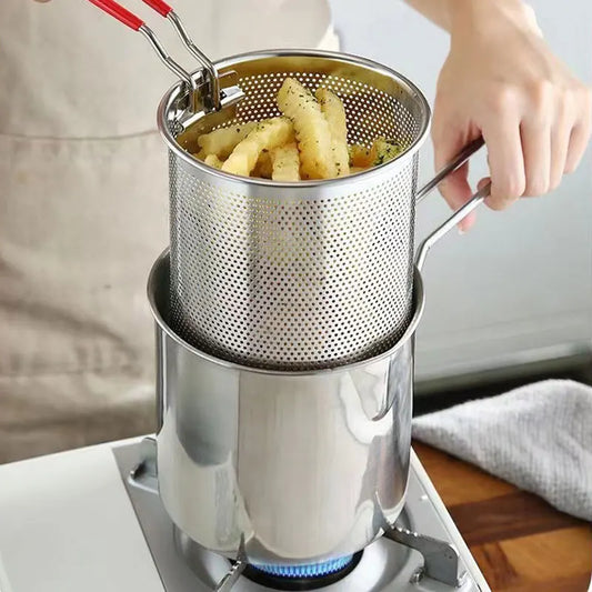 DecorBites™ Deep Fryer Pot with Strainer, Kitchen Cooking Tool for Frying Chicken and French Fries