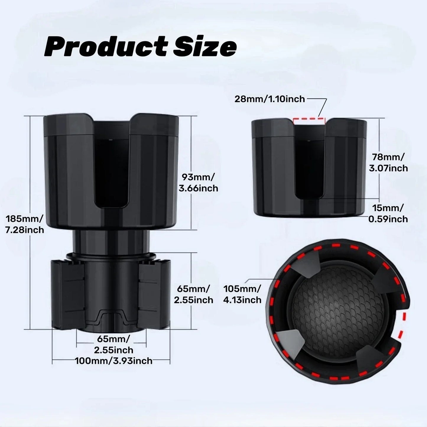 VIKEFON Upgraded Car Cup Holder Expander with Adjustable Base Stable Auto Bottle Support Universal for 6.5CM-10.5CM Cup Holder