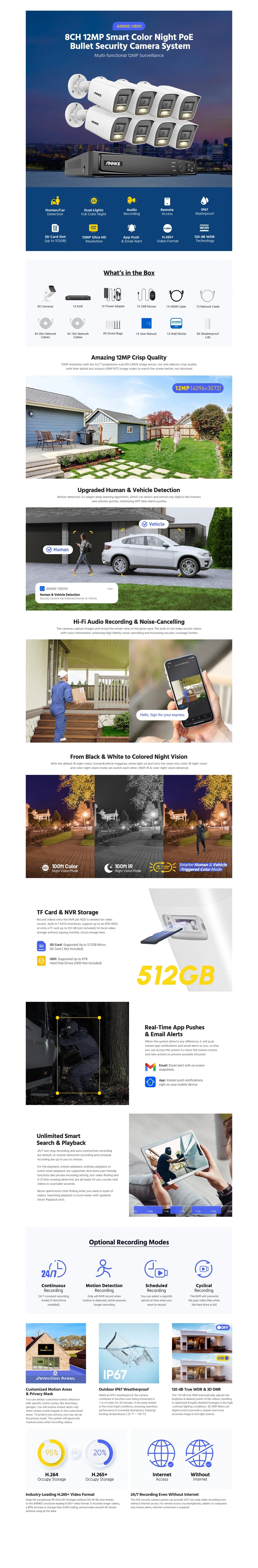 ANNKE 12MP Camera Kits Smart Dual Light Security 8CH NVR 8PCS POE Camera Outdoor CCTV Video Surveillance Protection Camera