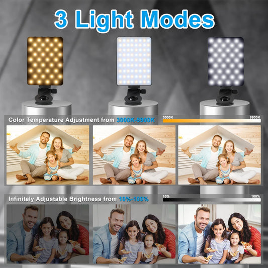 Selfie Light with Front & Back Phone Clip, 72 LED Rechargeable Video Light for Phone iPhone iPad Laptop Camera