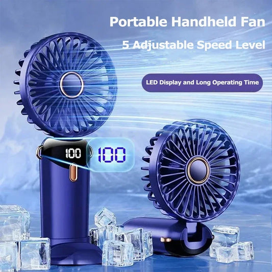 Foldable Portable Handheld Mini Fan 3000mAh with 5-Speed USB Rechargeable Battery, Neck Hanging Design & Phone Stand Display for Indoor and Outdoor Use