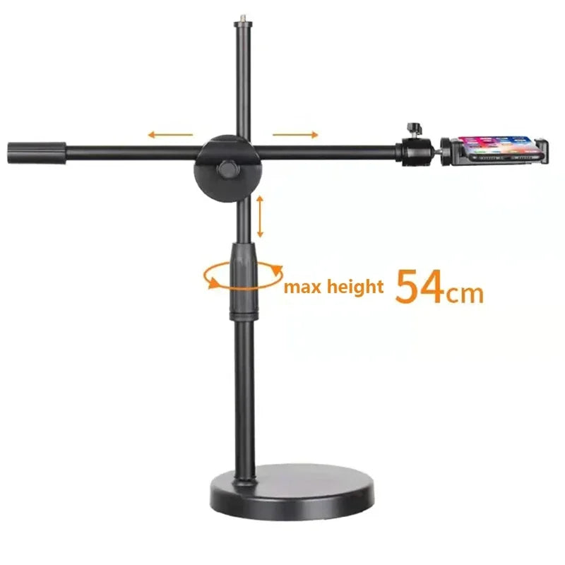 Tabletop Overhead Tripod Stand with Ring Light Mobile Phone Holder And Boom Arm for Nail Art Photography Table Shooting Tripods
