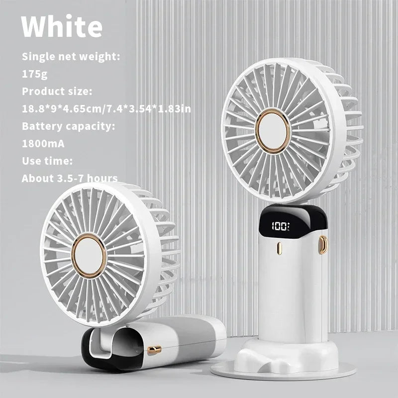 Foldable Portable Handheld Mini Fan 3000mAh with 5-Speed USB Rechargeable Battery, Neck Hanging Design & Phone Stand Display for Indoor and Outdoor Use