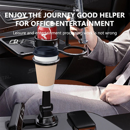 SEAMETAL Car Cup Holder Expander Tray With Dual Cup Holder Organized Table Food Car Tray Portable 360 Adjustable Drink Stand