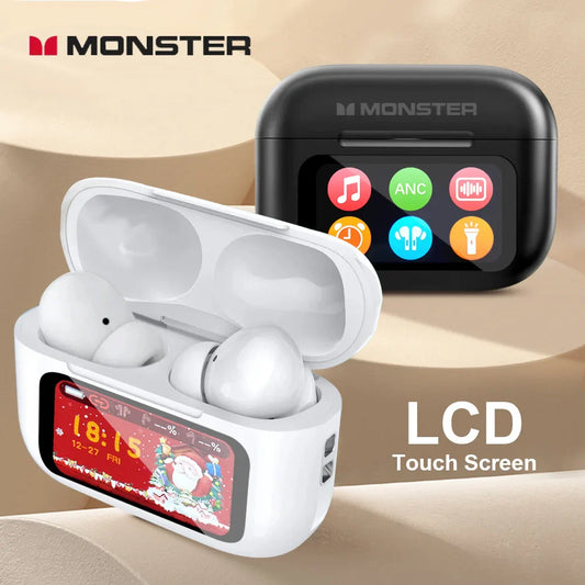 MONSTER Tws Wireless Bluetooth Earphones HD Stereo Sound Earbuds Headphones Charging Box LCD Touch Display Sports In-Ear Headset