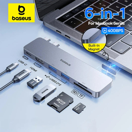 Baseus Dual USB-C Hub to HDMI-Compatible 4K 30Hz For Thunderbolt 3/4 40Gbps USB 3.0 Type C HUB SD TF For MacBook Pro Air USB Hub