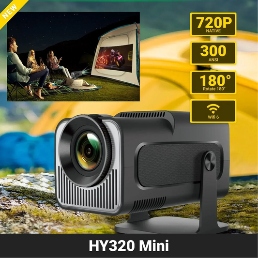 HY320 Mini Newly Native 720P Android 11 4K Projector 300ANSI Wifi6 BT5.0 Cinema Outdoor Portable 180° Rotable Projector