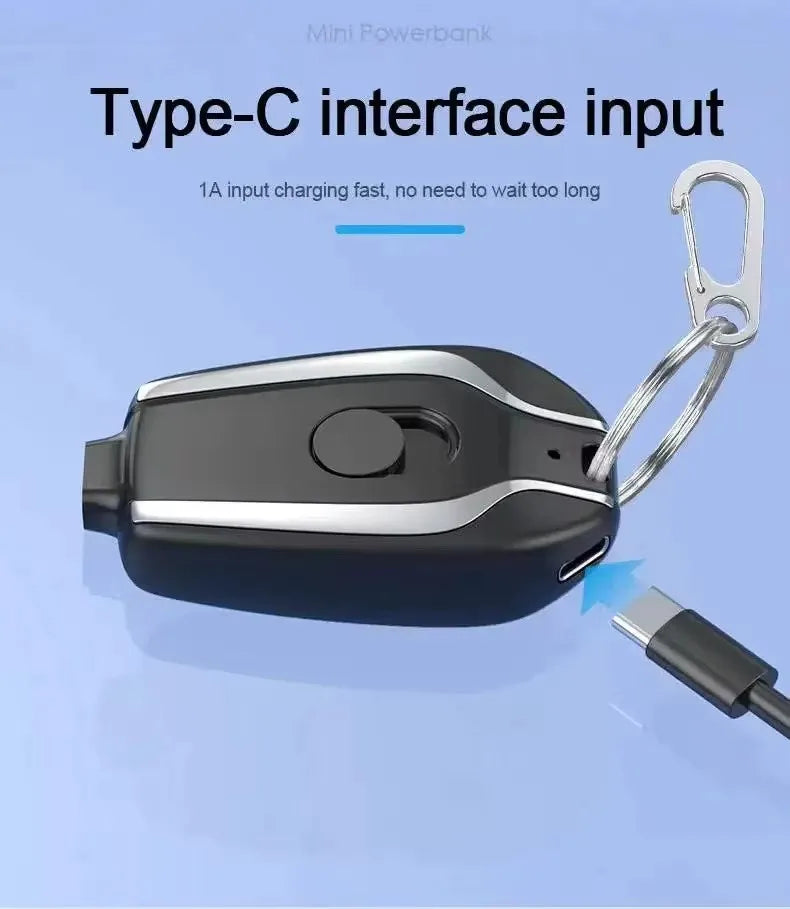 Portable 1500mAh Type C Emergency Charger New Design Keychain Mini Power Bank with 10W Output for Mobile Phones Small Convenient