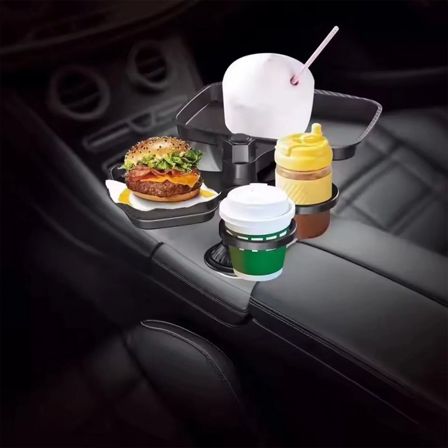 Universal Car Cup Holder Expander Tray 360-Degree Rotation Anti-Shake Food Tray Drink Holder Eating Tray Table for Car Interior