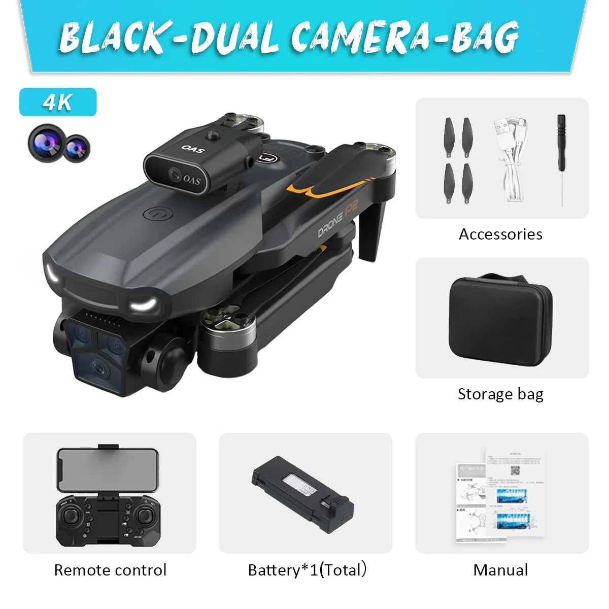 KBDFA P2 RC Drone Profesional Dual HD Camera Aerial Photography FPV Helicopters Obstacle Avoidance Foldable RC Quadcopter Toys