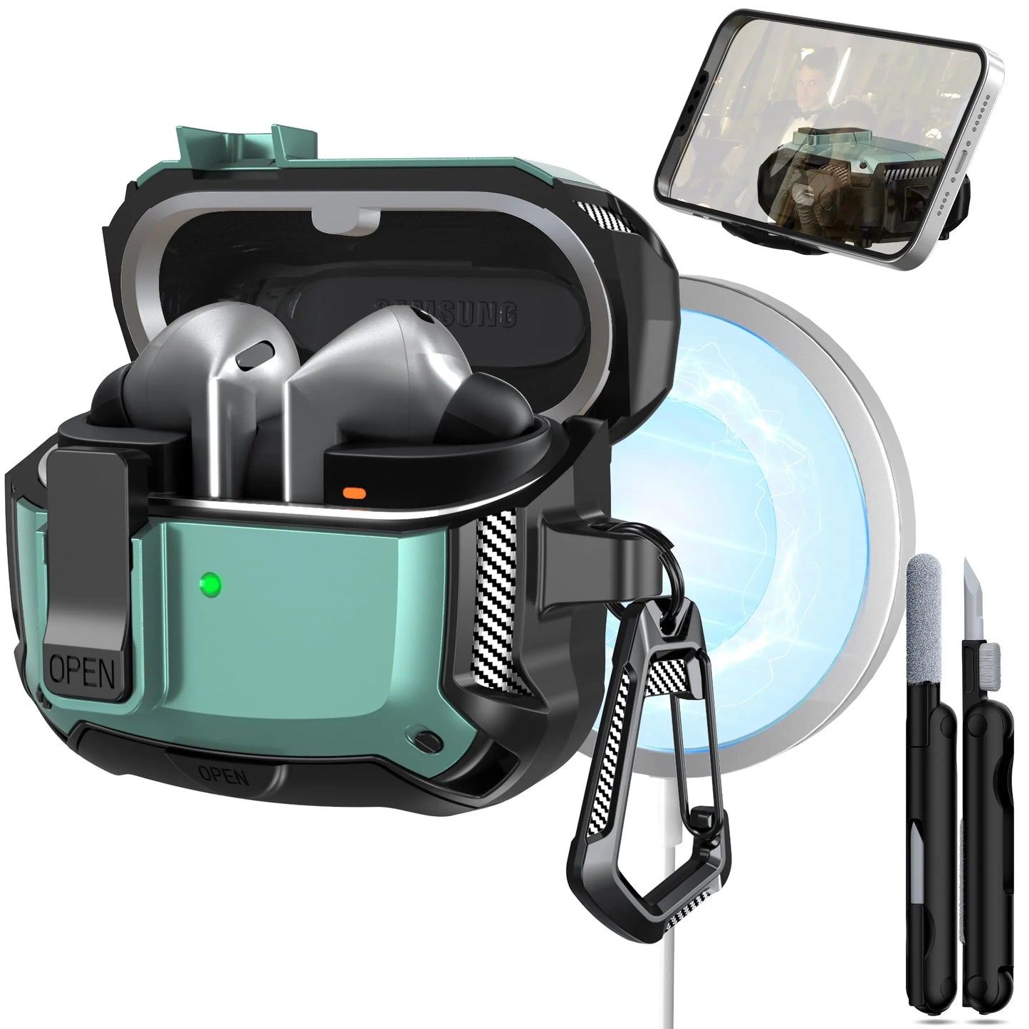 for Samsung Galaxy Buds 3 Pro /Galaxy Buds 3 Carbon Fibre Case with Cleaning kit Security Lock Case for Samsung Galaxy Buds 3Pro